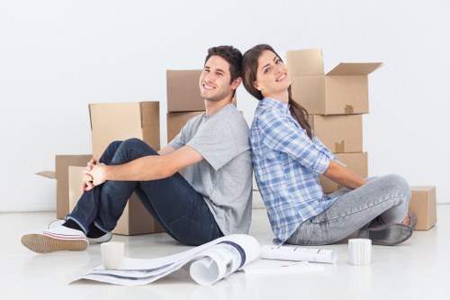 Professional movers handling furniture
