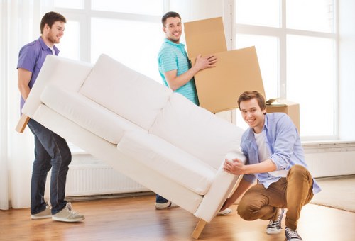 Experienced moving team handling a heavy load